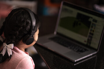 Fototapeta premium Girls are learning through the internet at home.