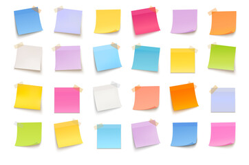 Vector multicolored set of sticky notes on white background - obrazy, fototapety, plakaty