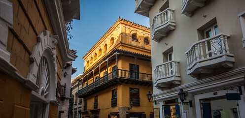 Fototapeta na wymiar Beautiful Ancient Buildings in Cartagena Colombia Historic Center