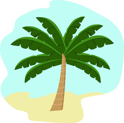 Palm on the beach, sand and blue sky. Vector illustration in flat style