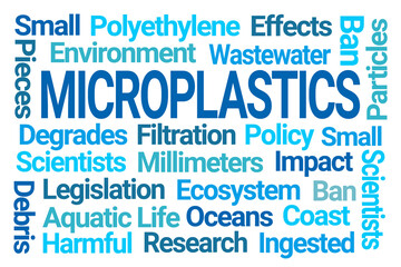 Microplastics Word Cloud on White Background