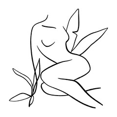 Line art woman. Self love and care concept. Continuous line drawing, fashion, beauty care minimalist vector, girl pretty face illustration. Perfect for t-shirt print.