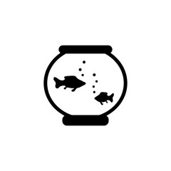 Fish Aquarium, Underwater Life in Fishbowl. Flat Vector Icon illustration. Simple black symbol on white background. Fish Aquarium, Life in Fishbowl sign design template for web and mobile UI element.