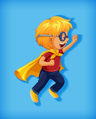 Boy wearing superhero with stranglehold in standing position cartoon character portrait isolated