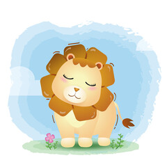 cute little lion in the children's style. cute cartoon lion vector illustration
