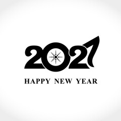 Happy New Year 2021 logo text design. Flat vector template 2021 with wishes. Brochure design template, card, poster, banner. Black symbol on a light background.