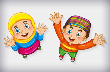 Happy muslim children from aerial view