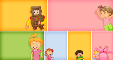 Fototapeta premium Set of different kid characters on different color background