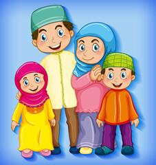 Muslim family member on cartoon character colour gradient background