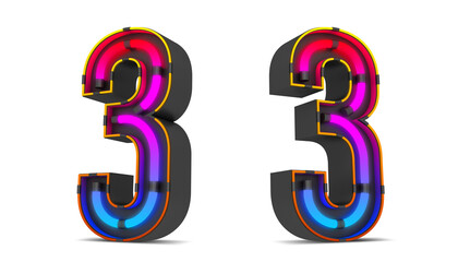 Neon Light number with clipping paths.
