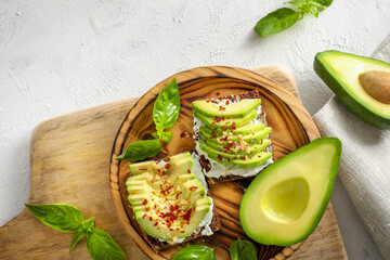 Healthy and tasty avocado sandwiches