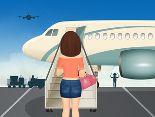 illustration of girl ready to board the plane