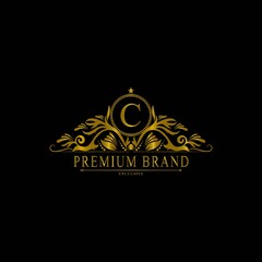 C Luxury Logo. Template flourishes calligraphic elegant ornament lines. Business sign, identity for Restaurant, Royalty, Boutique, Cafe, Hotel, Heraldic, Jewelry, Fashion and other vector illustration