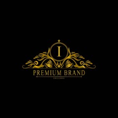 I Luxury Logo. Template flourishes calligraphic elegant ornament lines. Business sign, identity for Restaurant, Royalty, Boutique, Cafe, Hotel, Heraldic, Jewelry, Fashion and other vector illustration