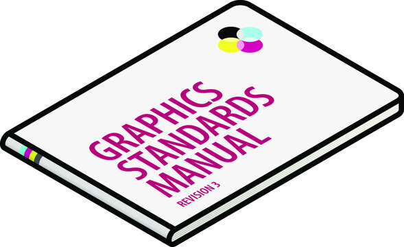 A graphics standards manual / brand guidelines. Wide format book.