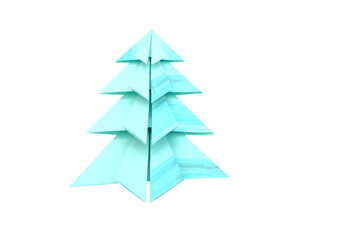 A blue christmas tree origami isolated white