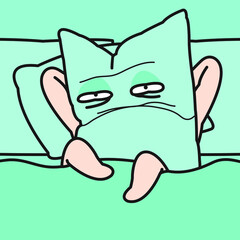 Sleepy And Moody Pillow Concept Card Character illustration