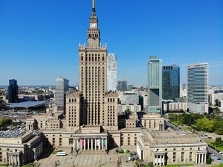 Amazing view from above. The capital of Poland. Great Warsaw. city center and surrondings. Aerial photo created by drone. Palace of culture and science.