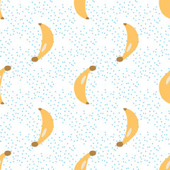 Seamless texture. Decorative background design with summer banana fruits. Colorful vector pattern for textile, stationery, wallpaper, wrapping paper, web, scrapbook.