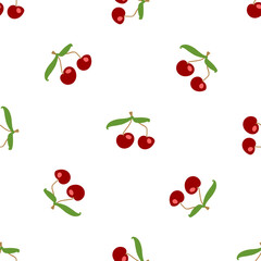 Seamless texture. Decorative background design with summer cherry fruits. Colorful vector pattern for textile, stationery, wallpaper, wrapping paper, web, scrapbook.