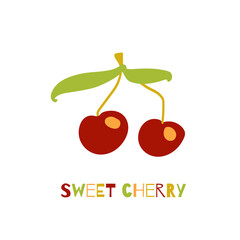 Cute hand drawn card with funny cherry fruit image