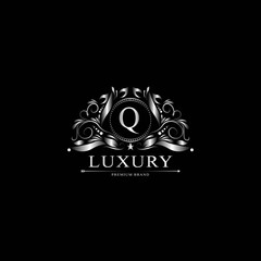 Q Luxury Logo. Template flourishes calligraphic elegant ornament lines. Business sign, identity for Restaurant, Royalty, Boutique, Cafe, Hotel, Heraldic, Jewelry, Fashion and other vector illustration