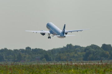 August 30, 2019. Zhukovsky, Russia. Promising Russian medium-range narrow-body passenger aircraft Irkut MC-21 at the International Aviation and Space Salon MAKS 2019.