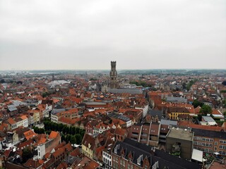 Fototapeta na wymiar Amazing view from above. So impressive and beautiful Brugge. Medieval history around you.Must see for all explorer. View from Drone. From Belgium with Love.