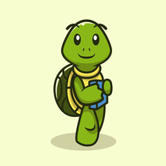 Cute student turtle mascot vector illustration