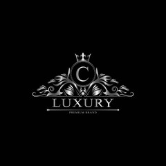 C Luxury Logo. Template flourishes calligraphic elegant ornament lines. Business sign, identity for Restaurant, Royalty, Boutique, Cafe, Hotel, Heraldic, Jewelry, Fashion and other vector illustration