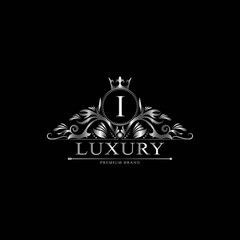 I Luxury Logo. Template flourishes calligraphic elegant ornament lines. Business sign, identity for Restaurant, Royalty, Boutique, Cafe, Hotel, Heraldic, Jewelry, Fashion and other vector illustration