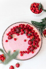 Raspberry dessert, cheesecake with fresh raspberries. Healthy eating