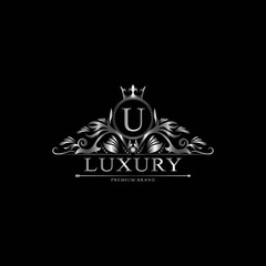 U Luxury Logo. Template flourishes calligraphic elegant ornament lines. Business sign, identity for Restaurant, Royalty, Boutique, Cafe, Hotel, Heraldic, Jewelry, Fashion and other vector illustration