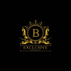 B Luxury Logo. Template flourishes calligraphic elegant ornament lines. Business sign, identity for Restaurant, Royalty, Boutique, Cafe, Hotel, Heraldic, Jewelry, Fashion and other vector illustration