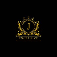 J Luxury Logo. Template flourishes calligraphic elegant ornament lines. Business sign, identity for Restaurant, Royalty, Boutique, Cafe, Hotel, Heraldic, Jewelry, Fashion and other vector illustration