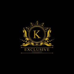 K Luxury Logo. Template flourishes calligraphic elegant ornament lines. Business sign, identity for Restaurant, Royalty, Boutique, Cafe, Hotel, Heraldic, Jewelry, Fashion and other vector illustration