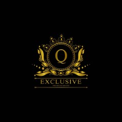 Q Luxury Logo. Template flourishes calligraphic elegant ornament lines. Business sign, identity for Restaurant, Royalty, Boutique, Cafe, Hotel, Heraldic, Jewelry, Fashion and other vector illustration