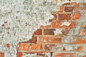 Old red brick wall with concrete. High quality photo