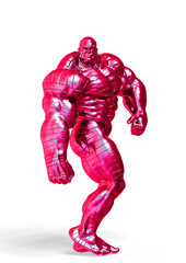 man made of steel doing a bodybuilder pose number ten in a white background