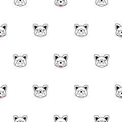 Dog seamless pattern, French bulldog on white background, Dog icons. 