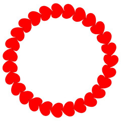 Pattern of hearts. Vector illustration of a red heart. Hand drawn circle of red hearts.