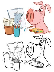 Wandaufkleber Vektor-Illustration eines niedlichen Cartoon-Charakter-Schweins für Sie Design und Computerspiel. Malbuch-Umriss-Set © liusa
