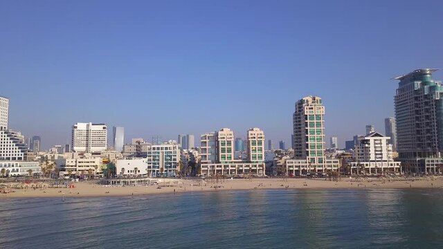 Tel Aviv skyline. TLV coastline from a Mediterranean point of view