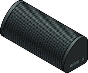 A portable speaker with a matte black grille.