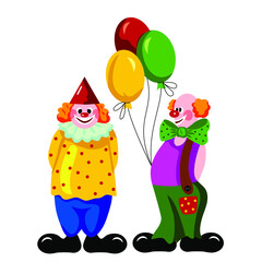 Obraz na płótnie Canvas bright vector drawing of two clowns with balloons