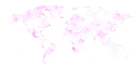 World map watercolor pink stains of paint isolated on white background illustration