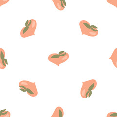 Seamless texture. Decorative background design with summer stylized peach fruits. Colorful vector pattern for textile, stationery, wallpaper, wrapping paper, web, scrapbook.