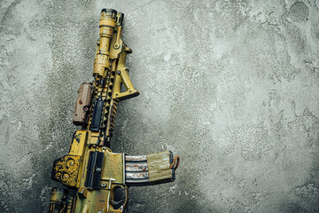 Modern weapon series. US Army assault rifle, close up.