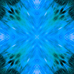 Computer graphics, pattern - kaleidoscope, seamless surreal magical texture in shades of blue. The tile is square.