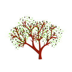 Tree with green leaves on white background. Vector illustration.